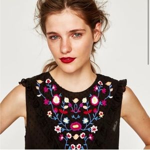 Zara Floral Embroidered Dot Mesh
Peplum Blouse
